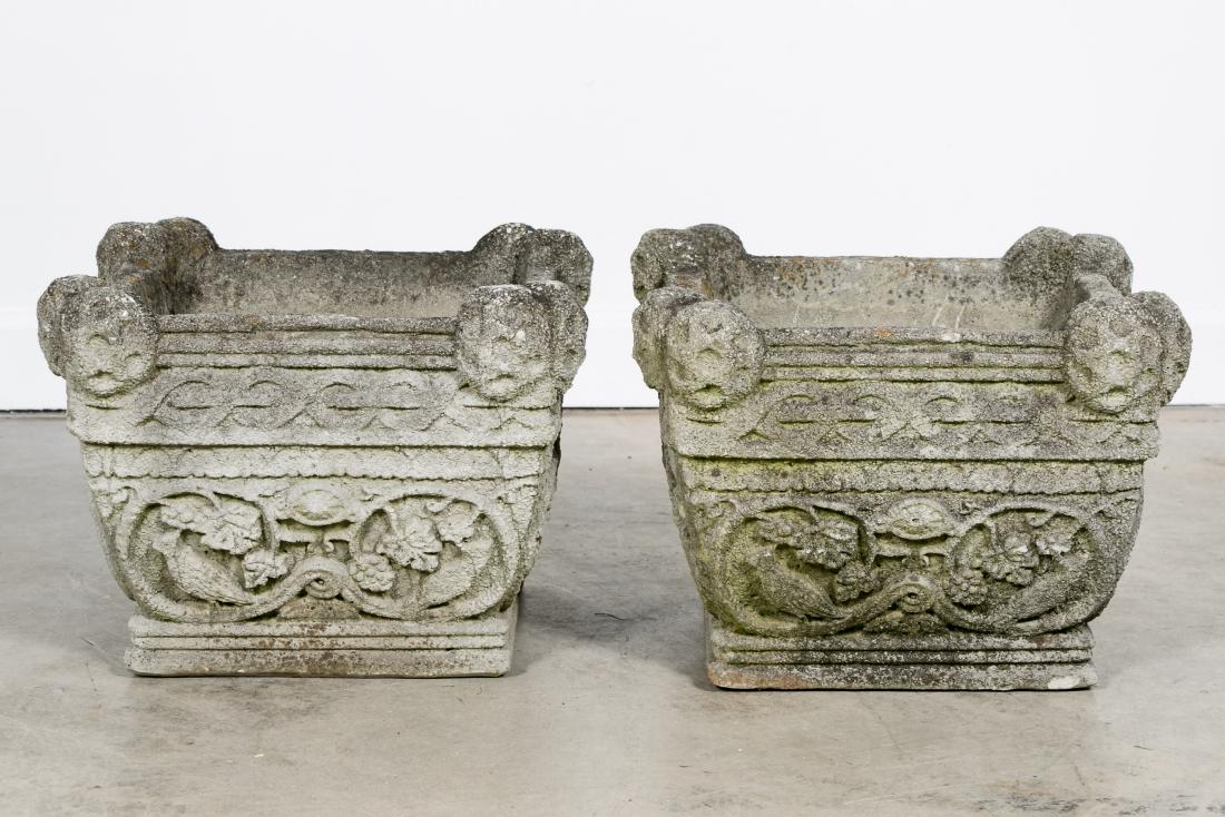 Pair, Square Concrete Garden Foliate Low Planters (1 of 4)