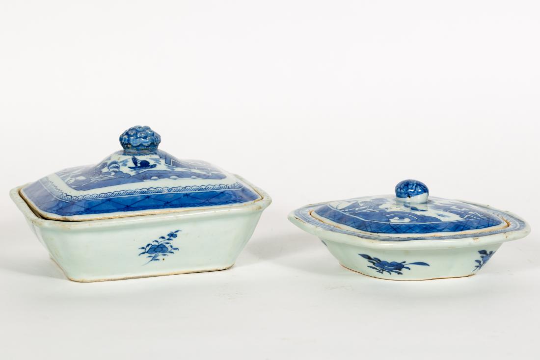 Chinese Canton Blue & White Covered Dishes (1 of 3)