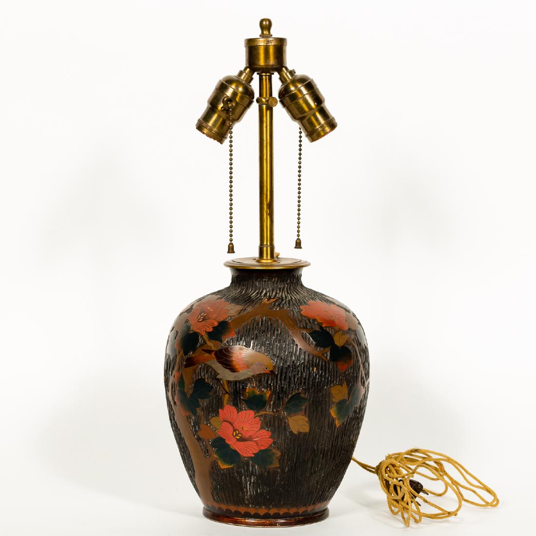 Japanese Cloisonne Floral & Bird Motif Table Lamp (1 of 5)