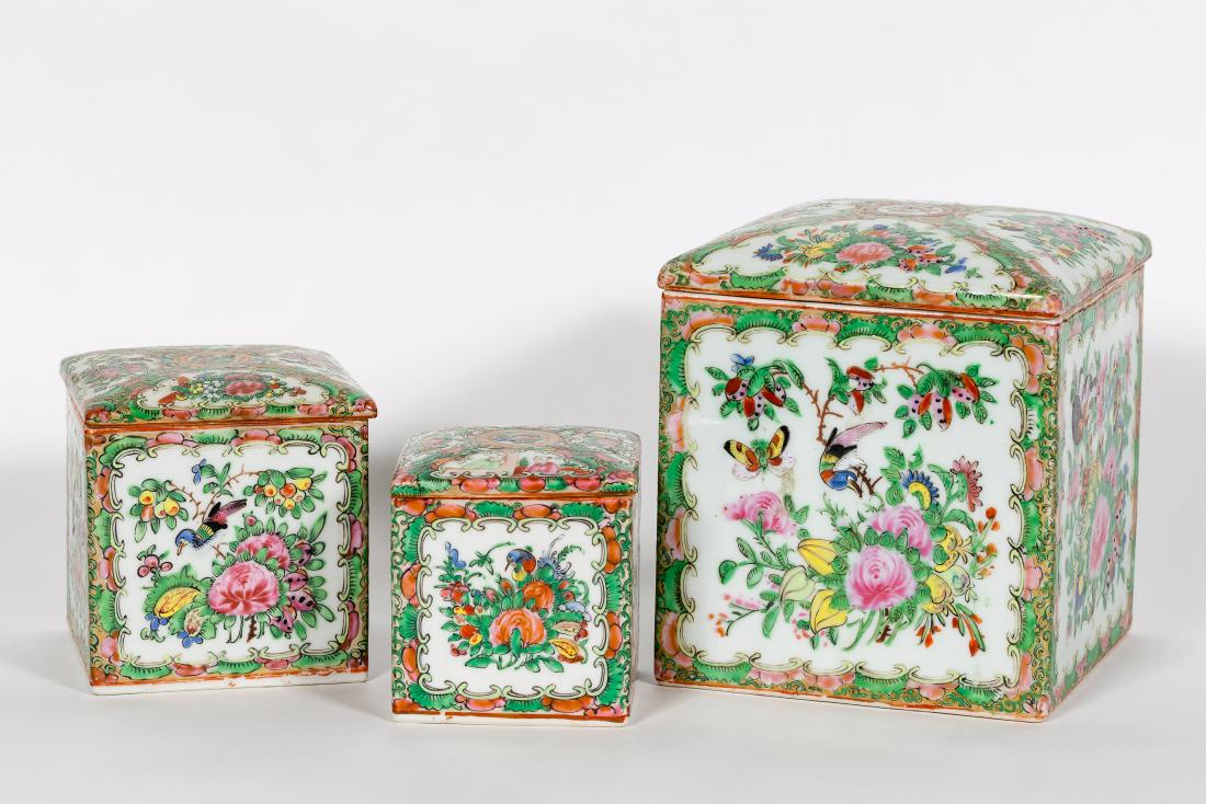 Three Chinese Rose Medallion Lidded Boxes (1 of 5)