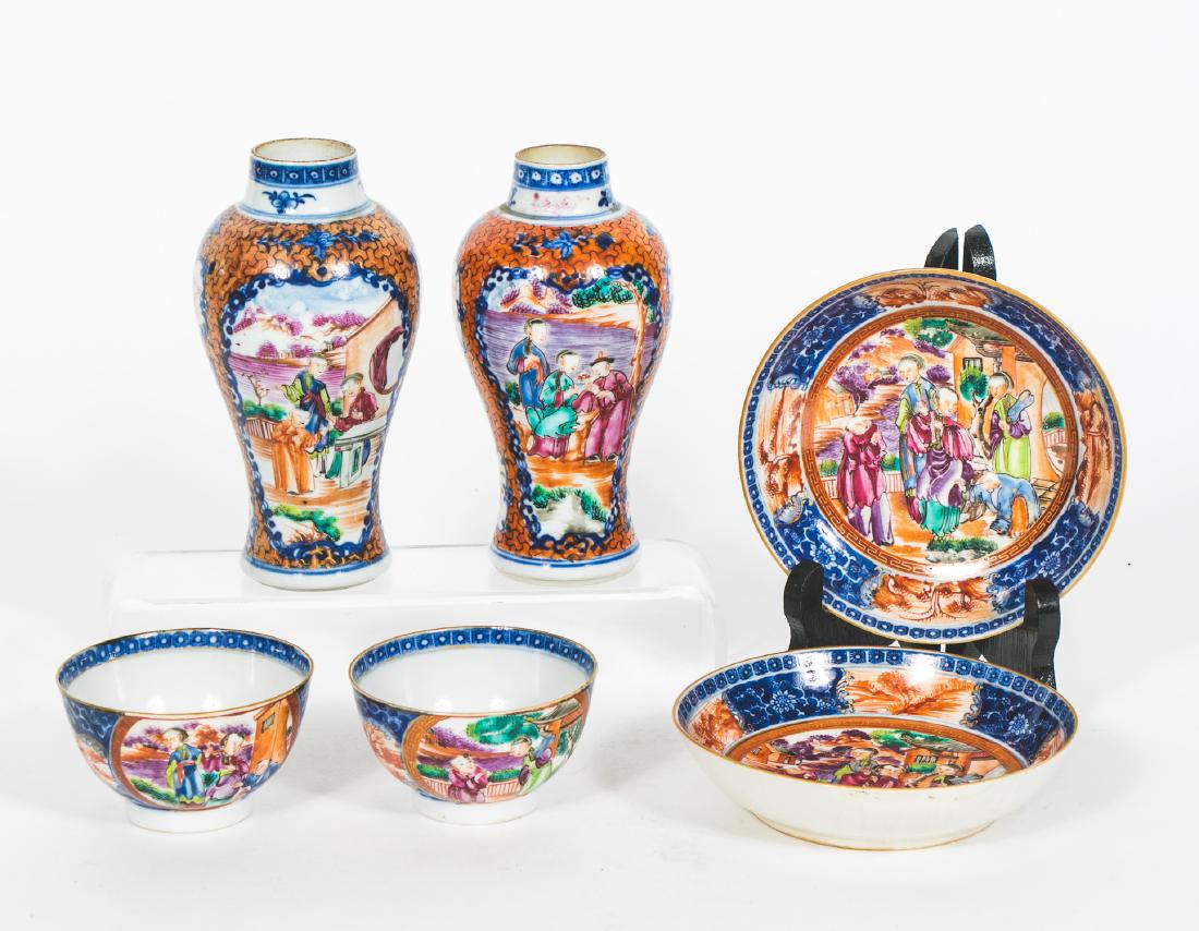 6 pc Chinese Export, Tea Cups, Saucers, Vases (1 of 5)