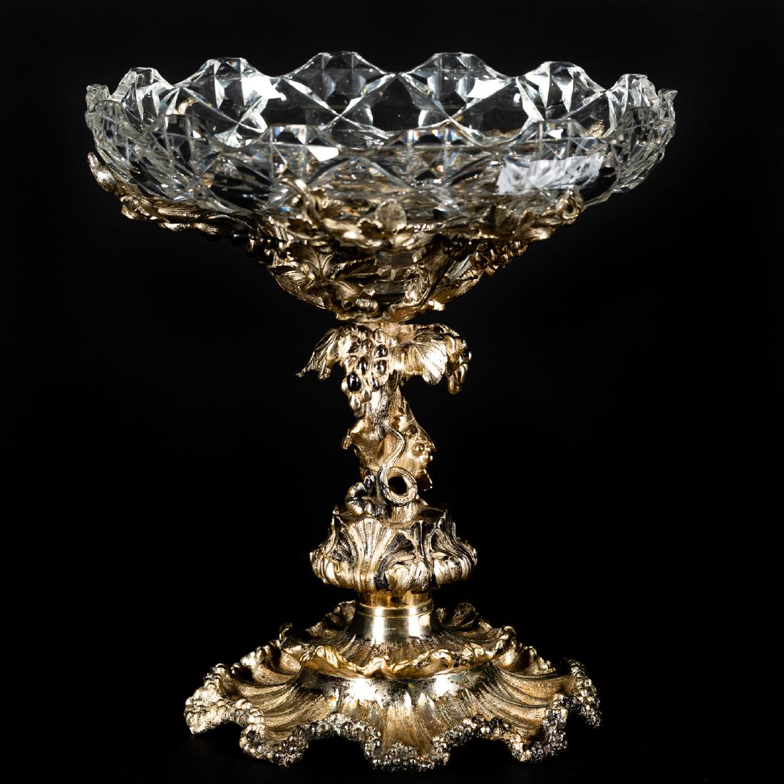 Elkington 19th c. Grapevine Compote w/ Cut Crystal (1 of 6)