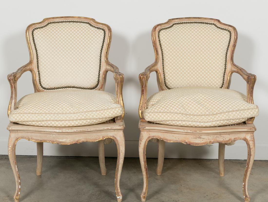 Pair of Louis XV Style Giltwood Caned Armchairs (1 of 4)