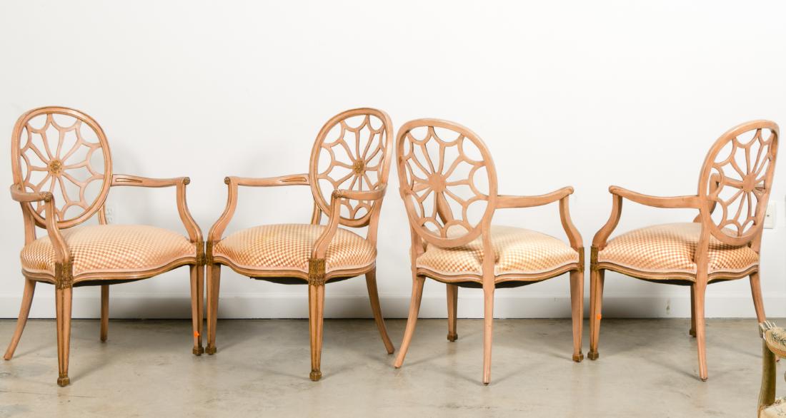 Set, 4 Painted French Style Upholstered Armchairs (1 of 5)