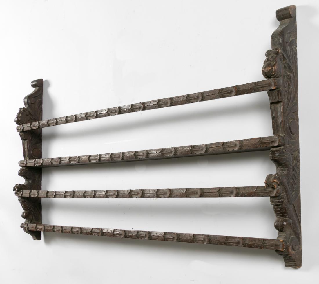 19th C. Carved Walnut Wall Shelf, Lion Motif (1 of 4)