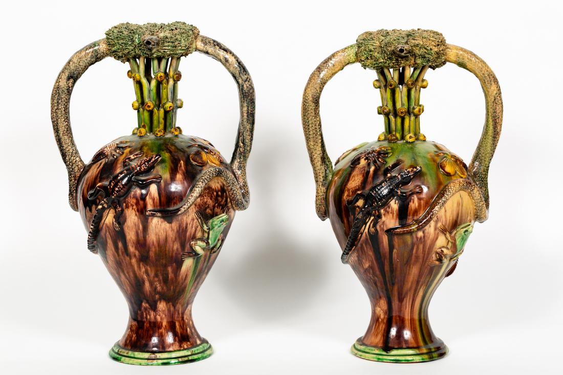 Pair Majolica Palissy Handled Vases (1 of 16)