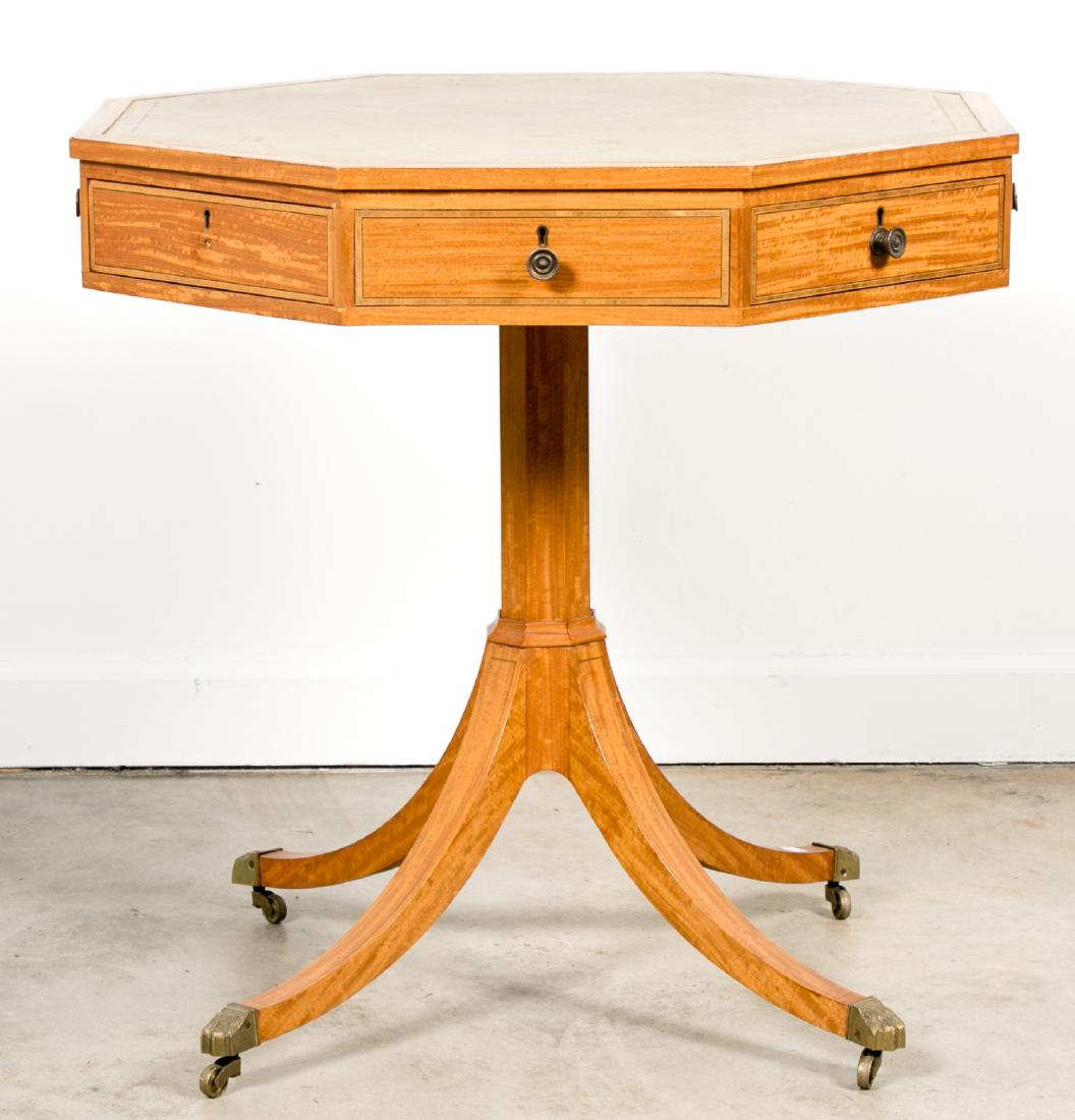 Walnut Octagonal Table on Casters w/ Leather Inset (1 of 4)