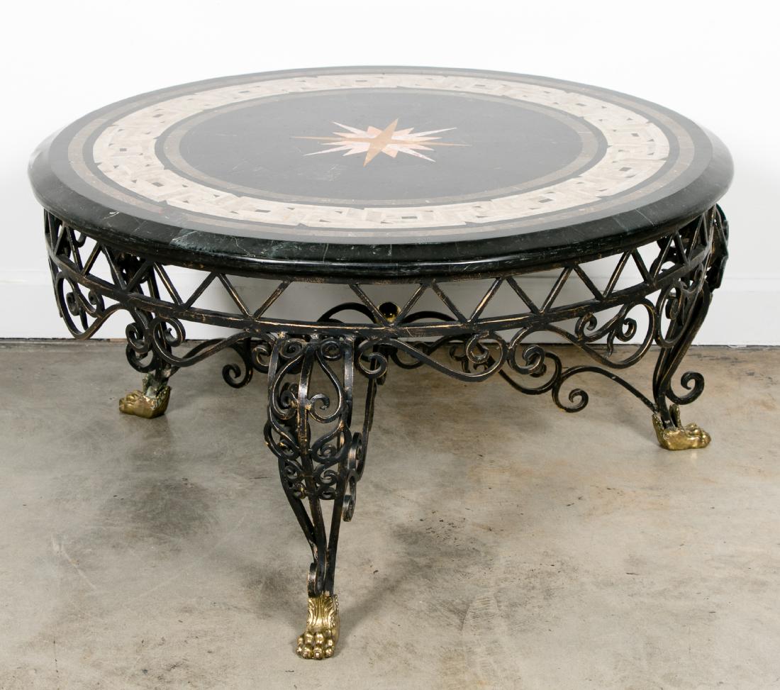 Inlaid Marble Top Iron Small Occasional Table (1 of 3)