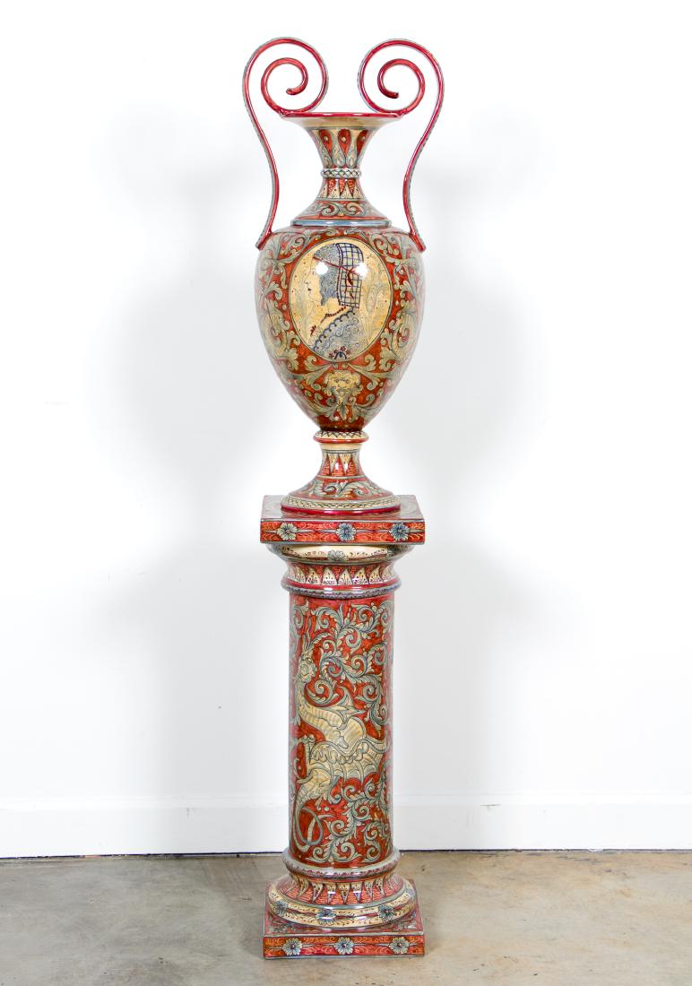 Gubbio Majolica Double Handled Urn on Stand (1 of 7)