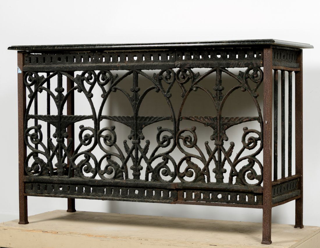 Wrought Iron and Black Granite Top Console Table