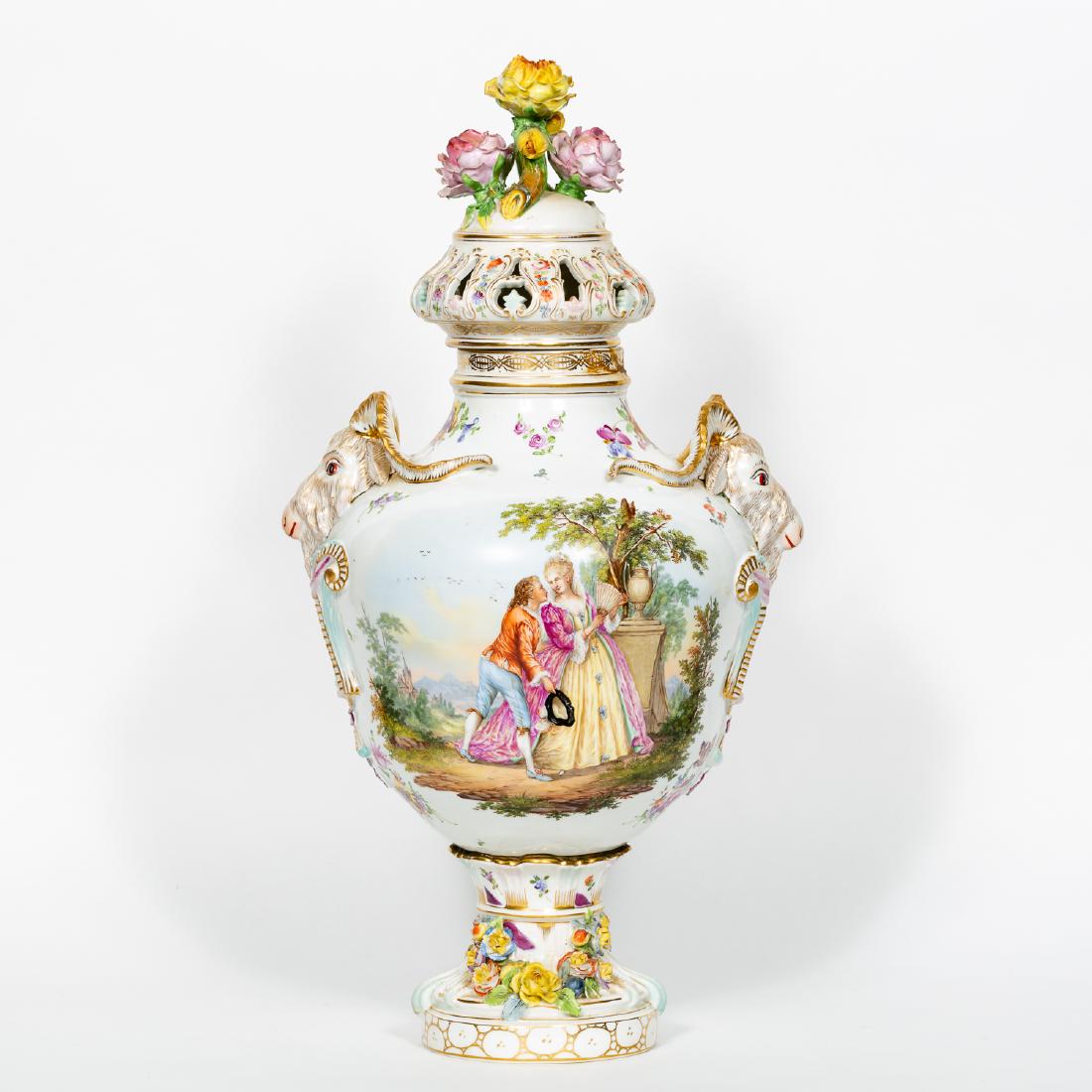 Carl Thieme Dresden Porcelain Covered Urn, Ram (1 of 9)