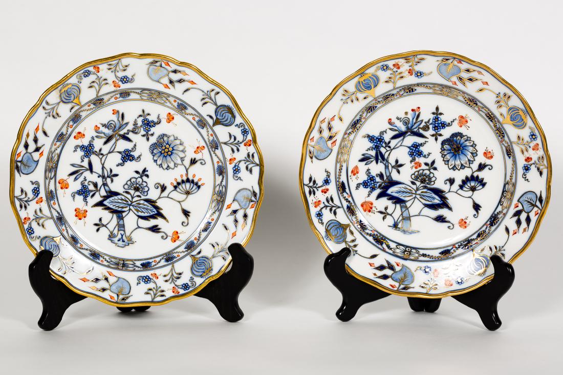 Two Meissen Blue Onion w/ Red Flower Plates (1 of 7)