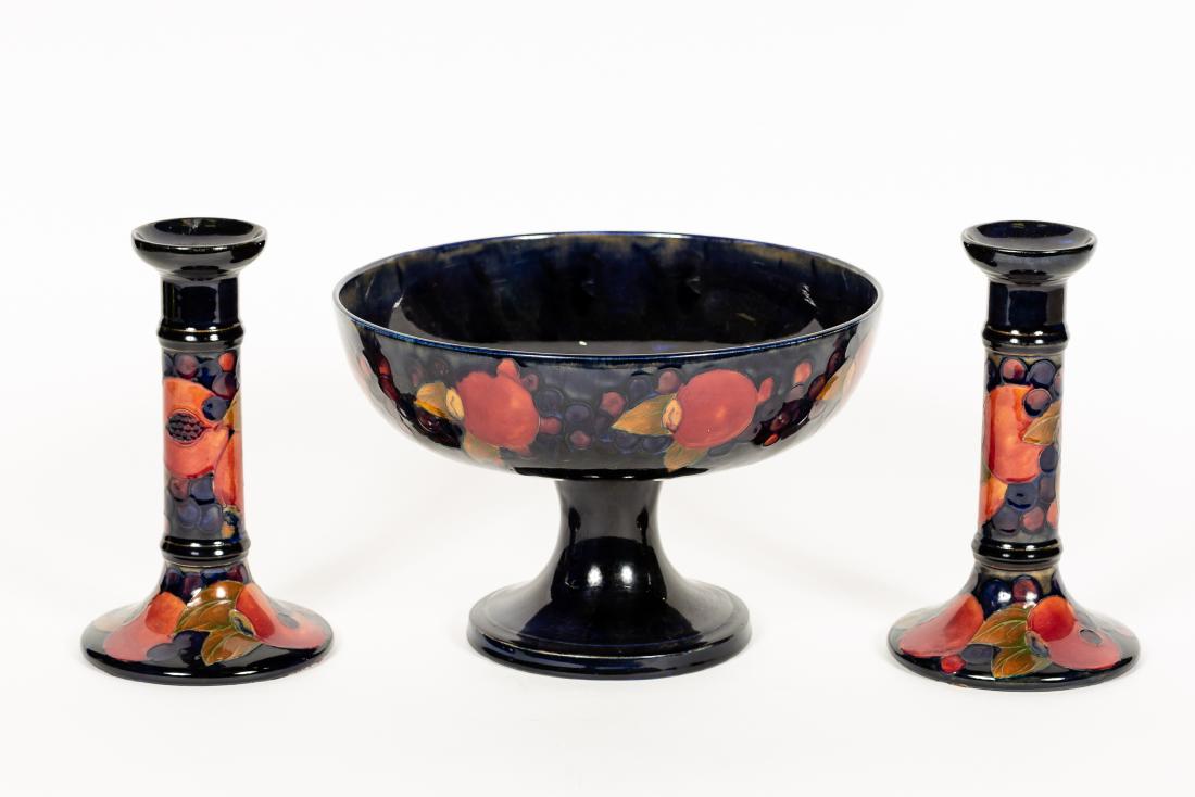 Moorcroft Pomegranate Bowl and Candlesticks (1 of 9)