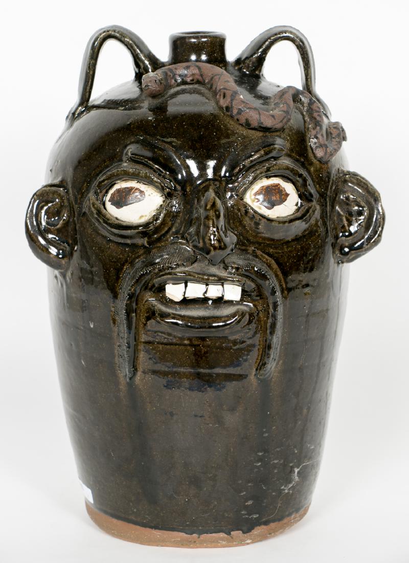 Chester Hewell Face Pottery Jug w. Snake (1 of 5)