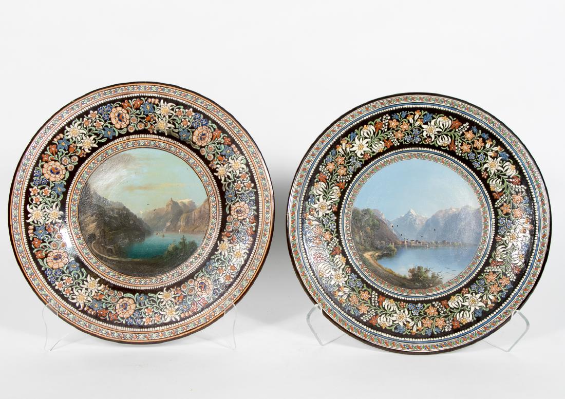 2 Glazed Redware Enameled Landscape Scene Chargers (1 of 6)