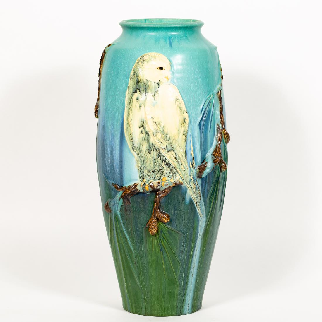 Ephraim Faience Pottery Snowy Owl Vase (1 of 10)