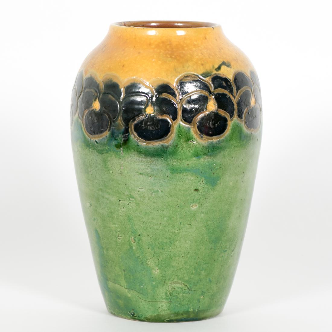 Arts & Crafts Style Ceramic Vase, Blue Flowers (1 of 2)