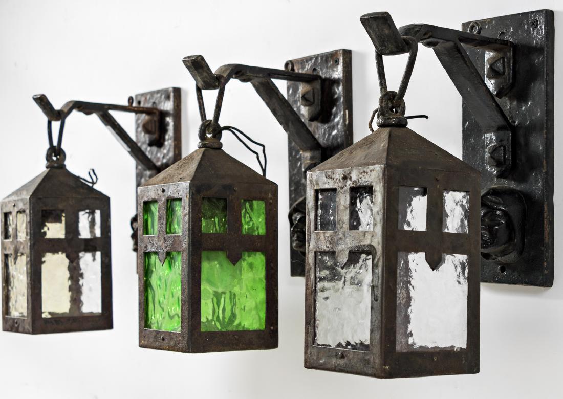 Arts & Crafts Set Of 3 Monk Head Wall Sconces