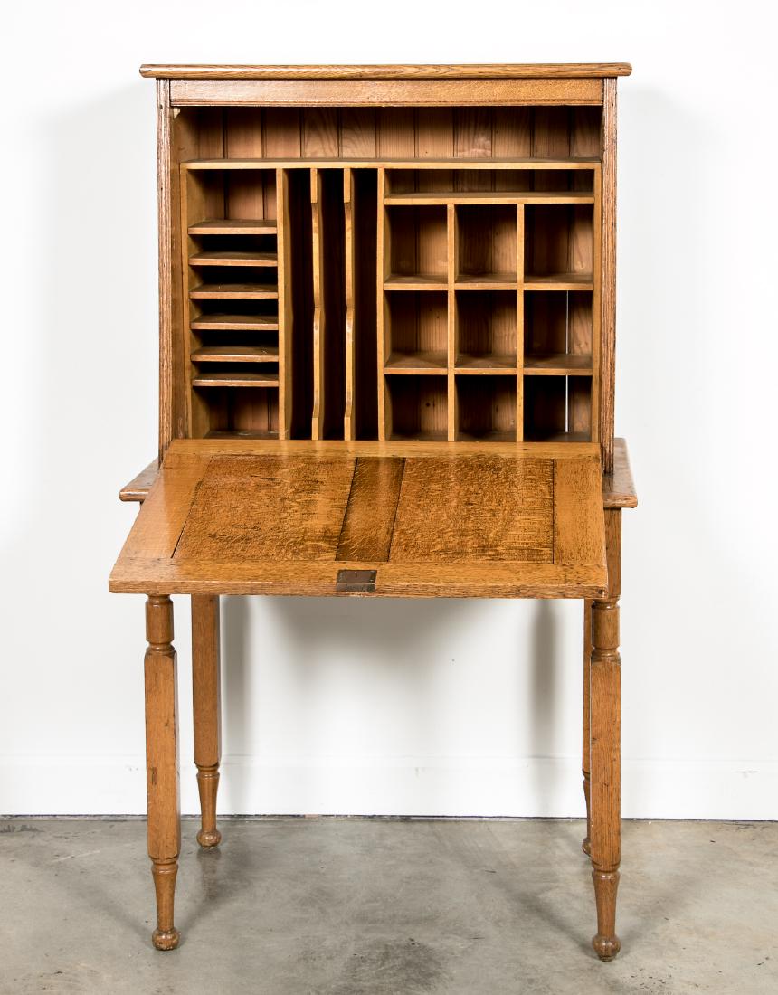 Country Sheraton Golden Oak Slant Drop Front Desk (1 of 6)