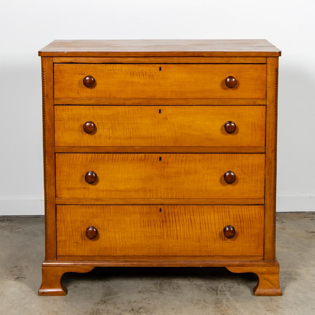 American Country Tiger Maple Chest of Drawers (1 of 8)