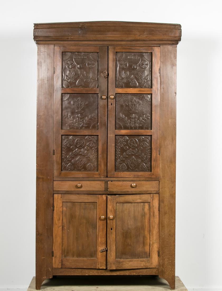 19th c., Tall Southern Poplar Punched Tin Pie Safe (1 of 4)