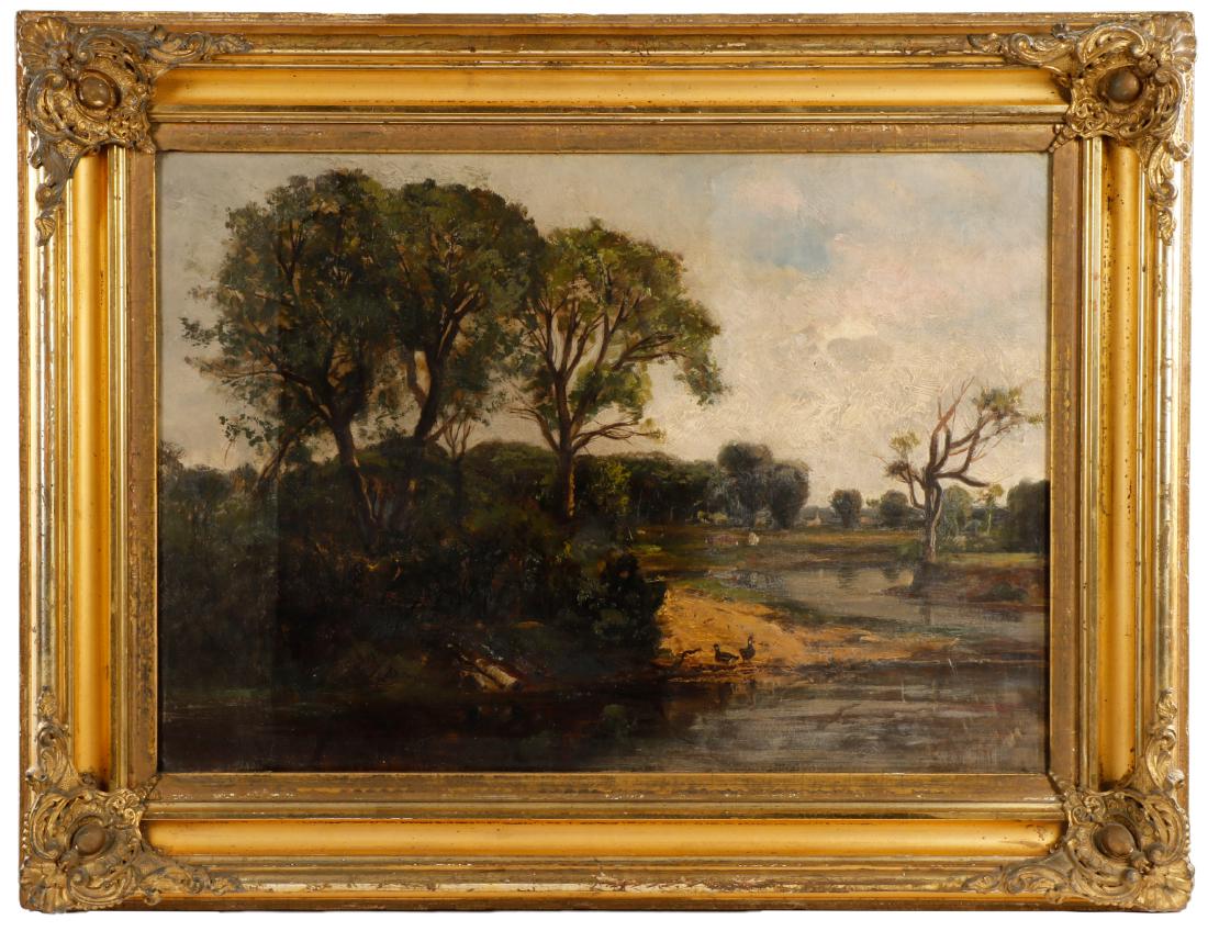 19th C. American School Oil Landscape, Duck Pond (1 of 8)