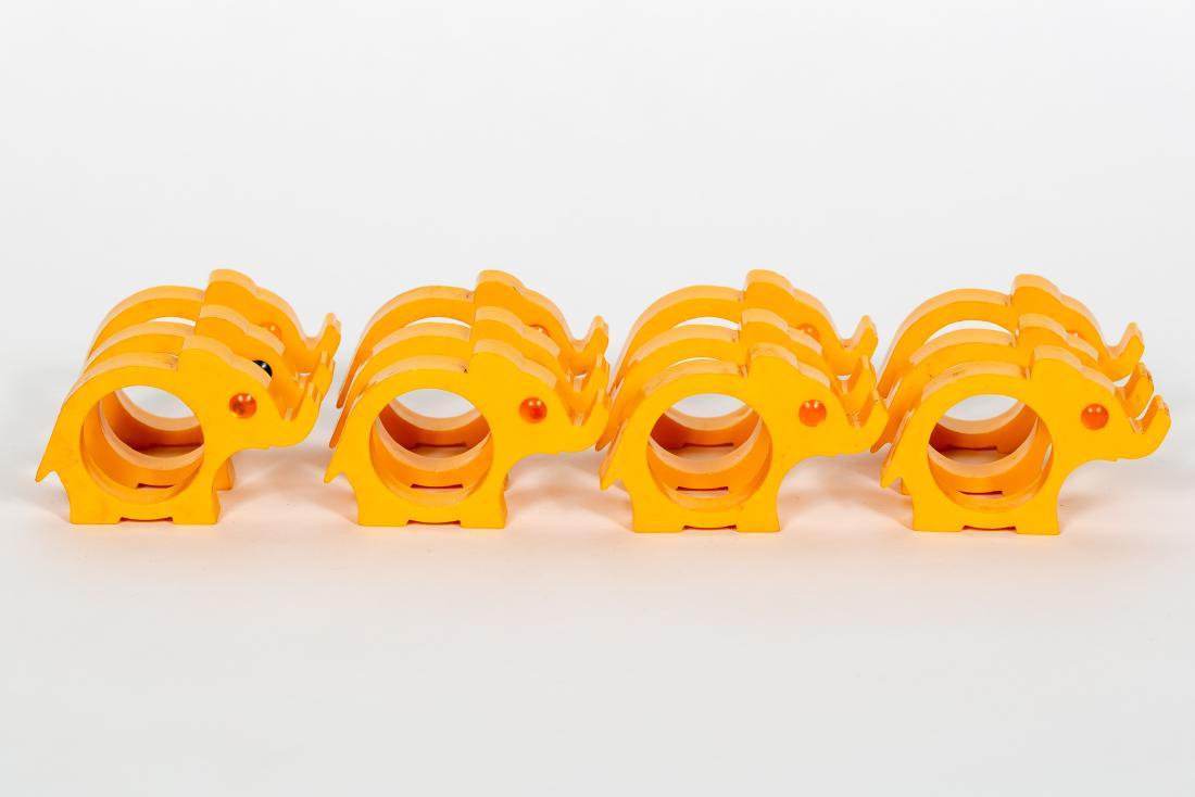 Twelve Yellow Bakelite Elephant Napkin Rings (1 of 5)