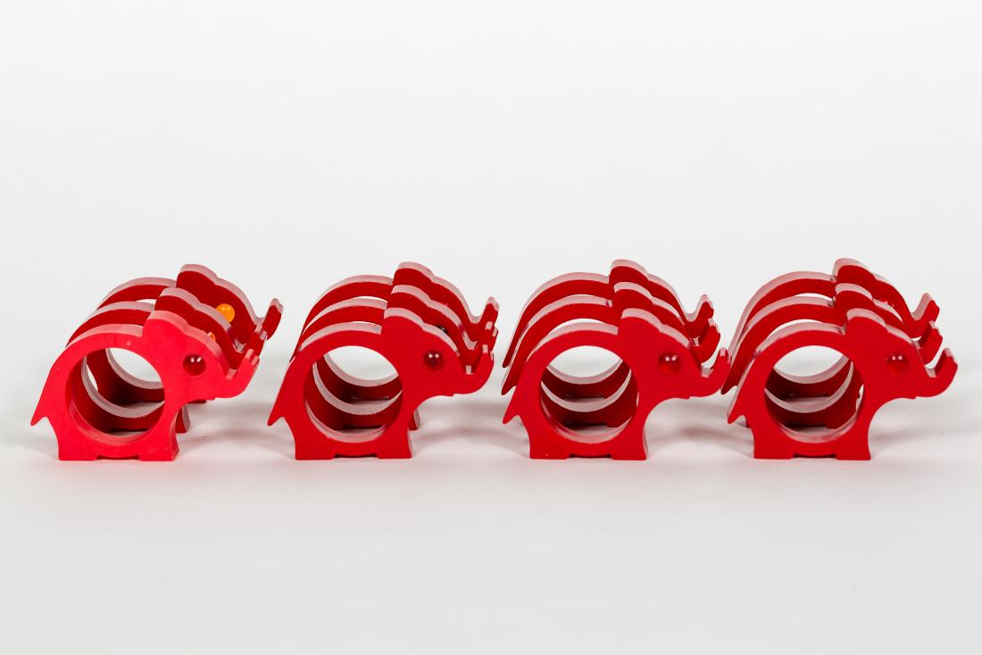12 Bakelite Elephant Napkin Rings, Red (1 of 5)