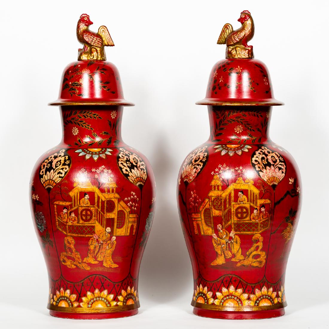 John Rosselli, Pair of Chinoiserie Lidded Urns (1 of 10)