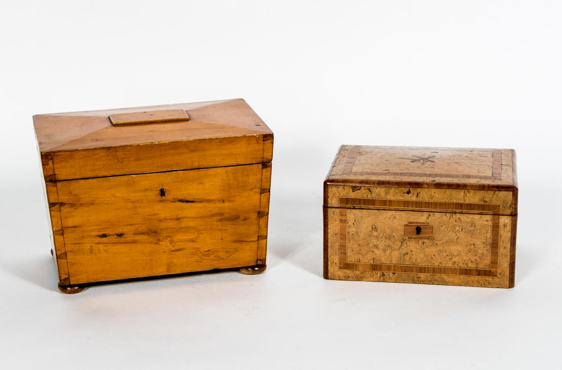 English Two Tea Caddies, Birch & Maple (1 of 4)