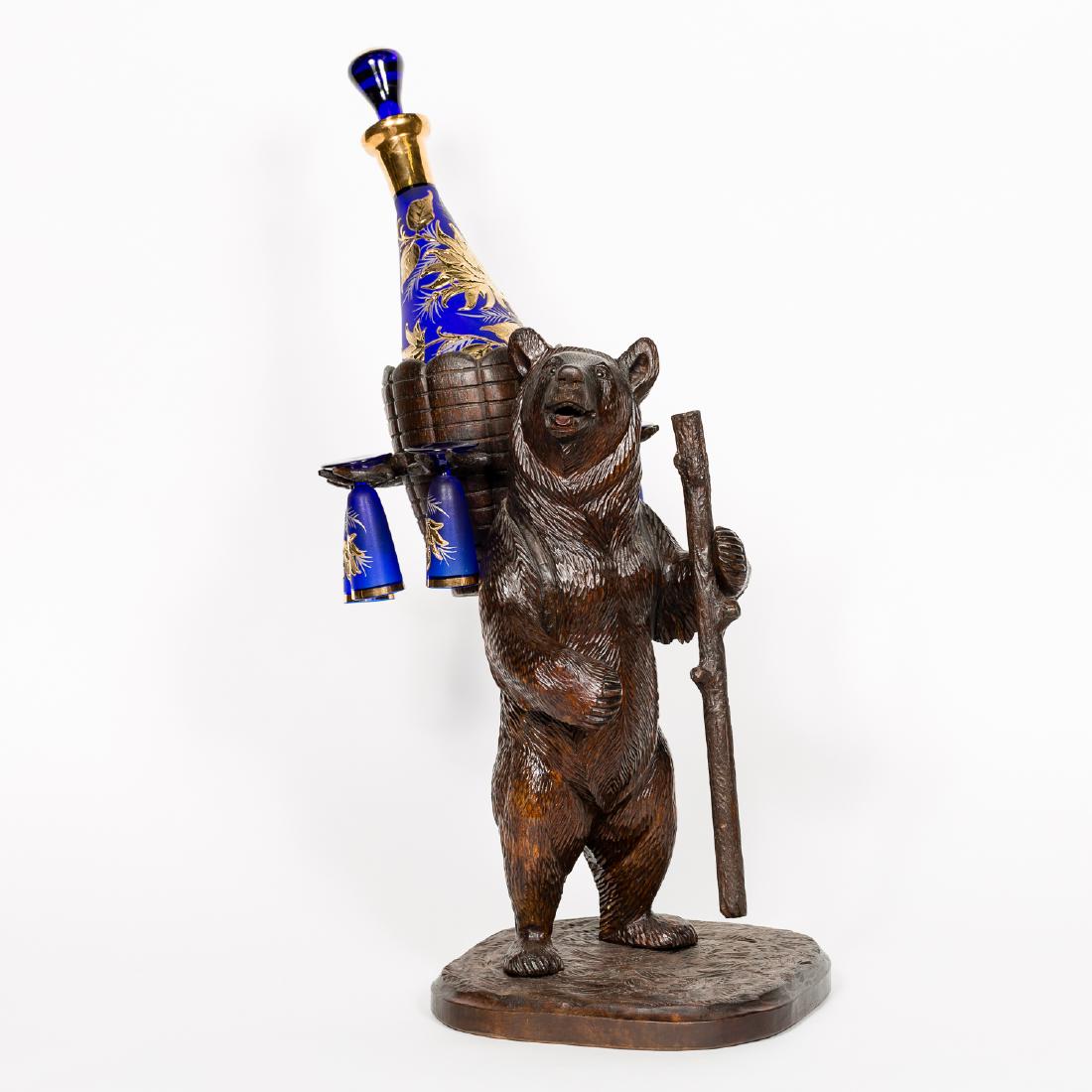 Black Forest Bear & Cobalt Glass Tantalus Set (1 of 10)