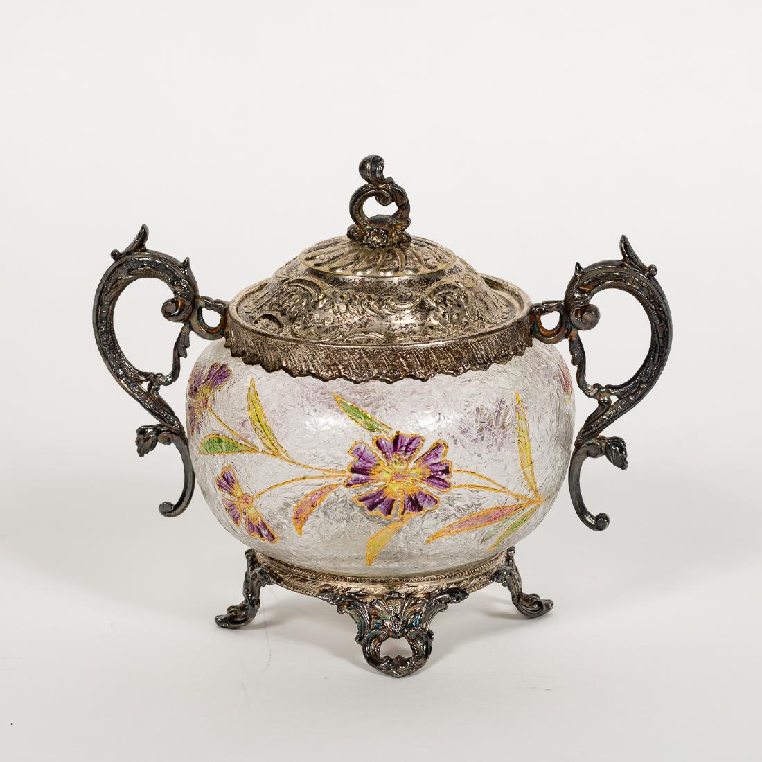 Enamel Decorated and SP Handled Sugar/Covered Jar (1 of 7)