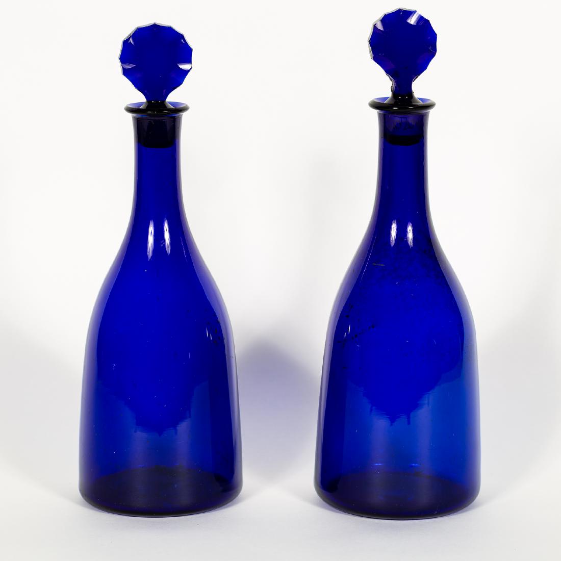 Pair, 18th C. Cobalt Bristol Bottles w/Stoppers (1 of 3)