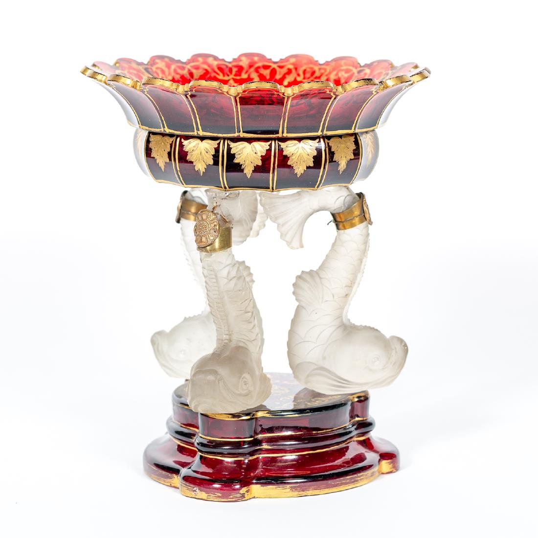 19th C Bohemian Ruby Red Dolphin Motif Compote (1 of 5)