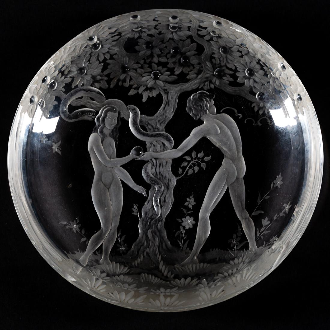 Adam and Eve Engraved Glass Bowl, Lindstrand Style (1 of 4)