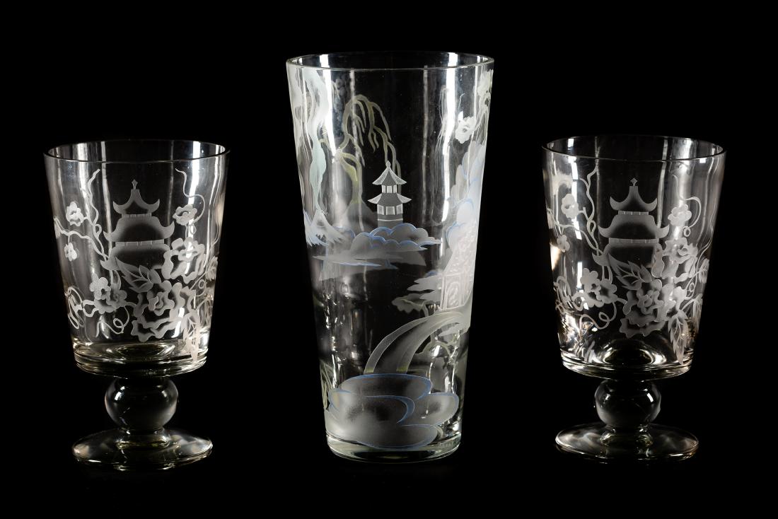 Three 20th c. Wheel Cut Vases, Pair & Single (1 of 6)