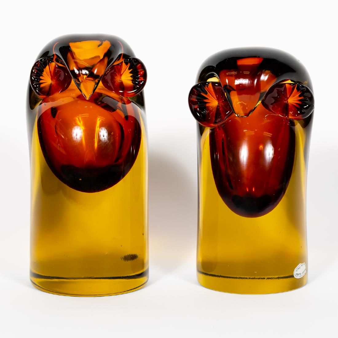 Two Murano Amber Colored Glass Owls (1 of 8)