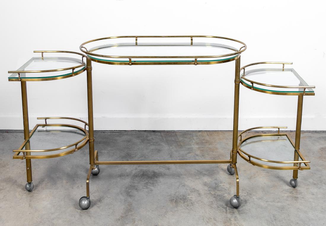 Hollywood Regency Brass & Glass Swivel Bar Cart (1 of 3)