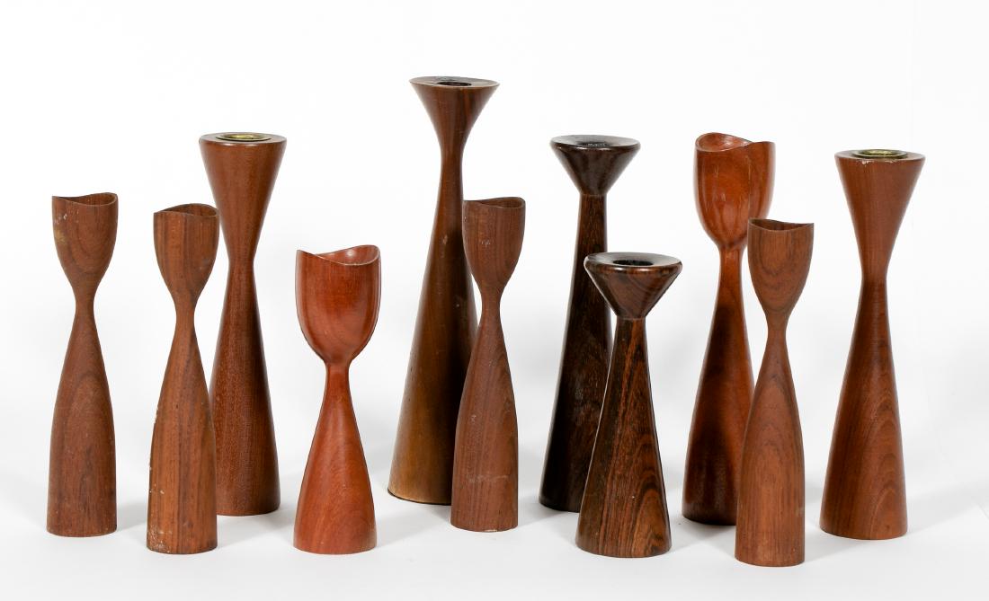Eleven Danish Modern Teak Candlesticks (1 of 2)