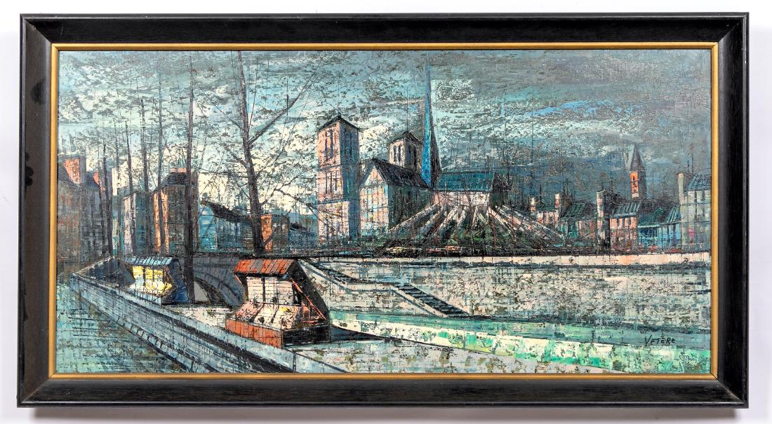 Signed Oil on Canvas, Paris Scene with Notre Dame (1 of 3)