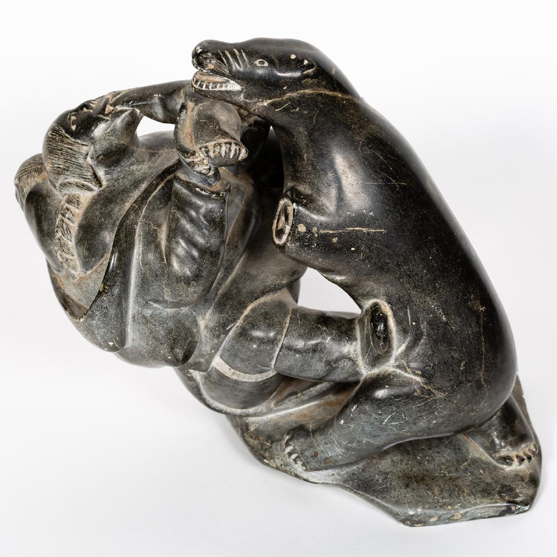 Carved Stone Inuit Sculpture, Woman & Seal (1 of 9)