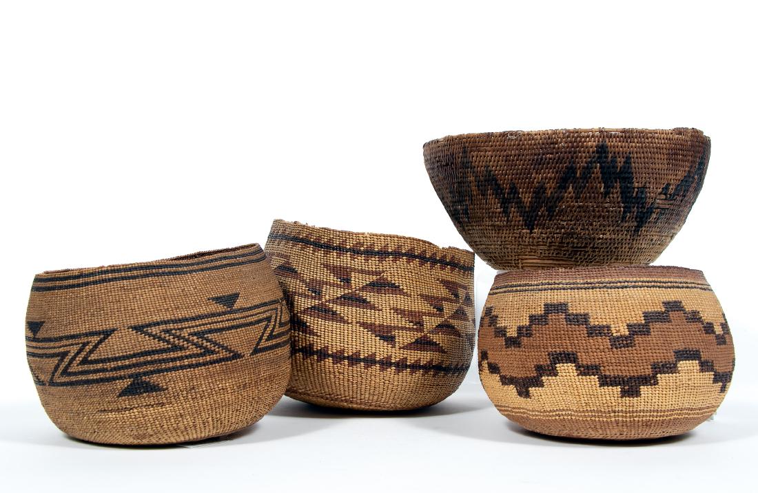 Four Hupa NW Indian Hand-Woven Baskets (1 of 4)