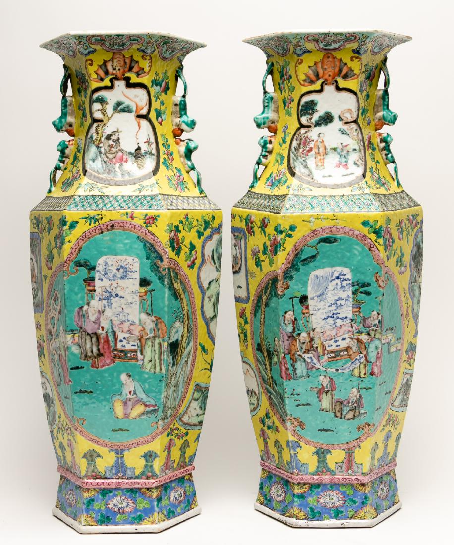 Pair, Chinese Large Famille Jaune Vases (1 of 4)