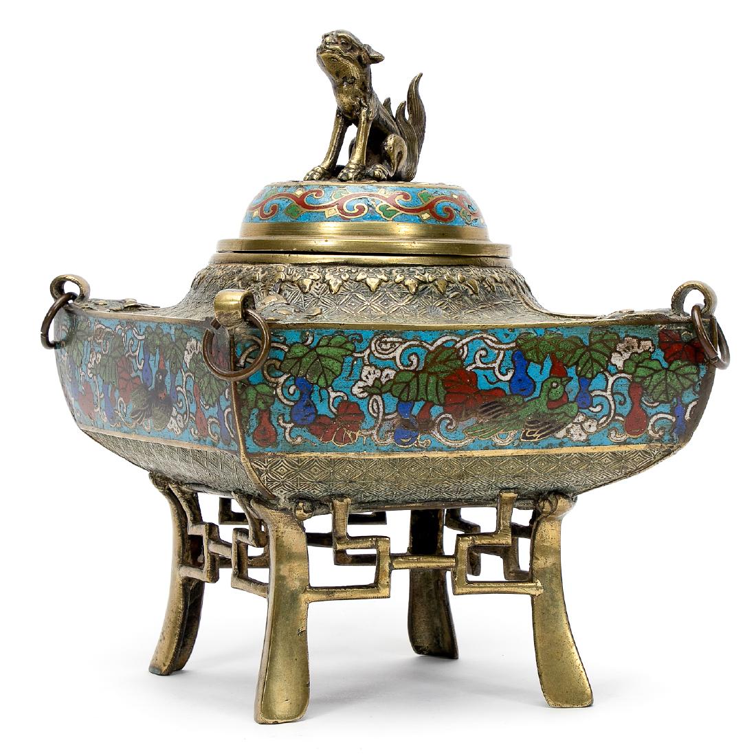Champleve Enamel & Bronze Lidded Incense Burner (1 of 6)