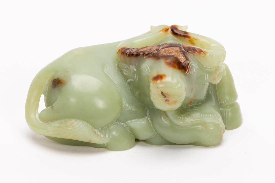 Chinese Green & Russet Jade Carved Water Buffalo (1 of 8)