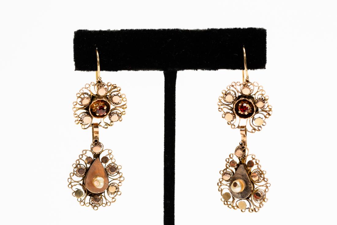 Georgian Gold, Pearl, Garnet Earrings (1 of 3)
