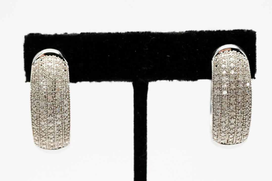 Pair, Large 14K White Gold & Diamond Hoop Earrings (1 of 5)
