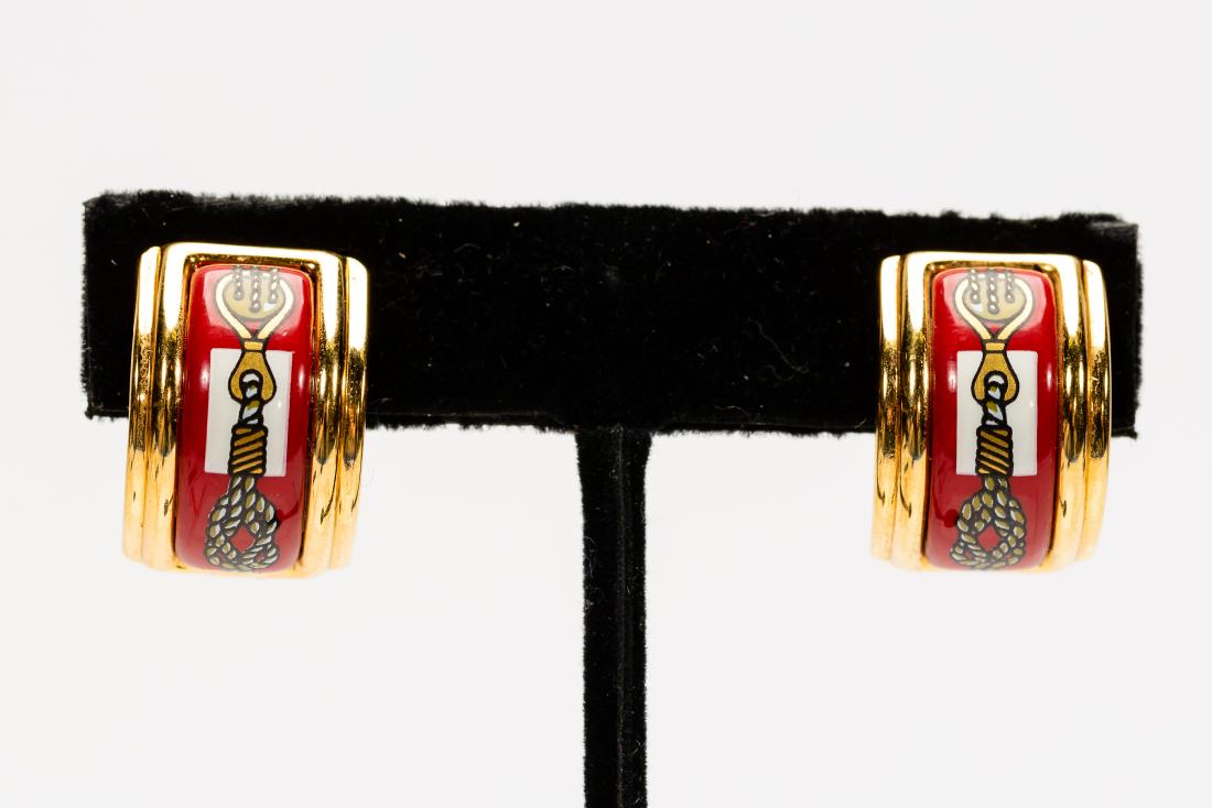 Pair, Hermes Gold & Enamel Earrings (1 of 3)