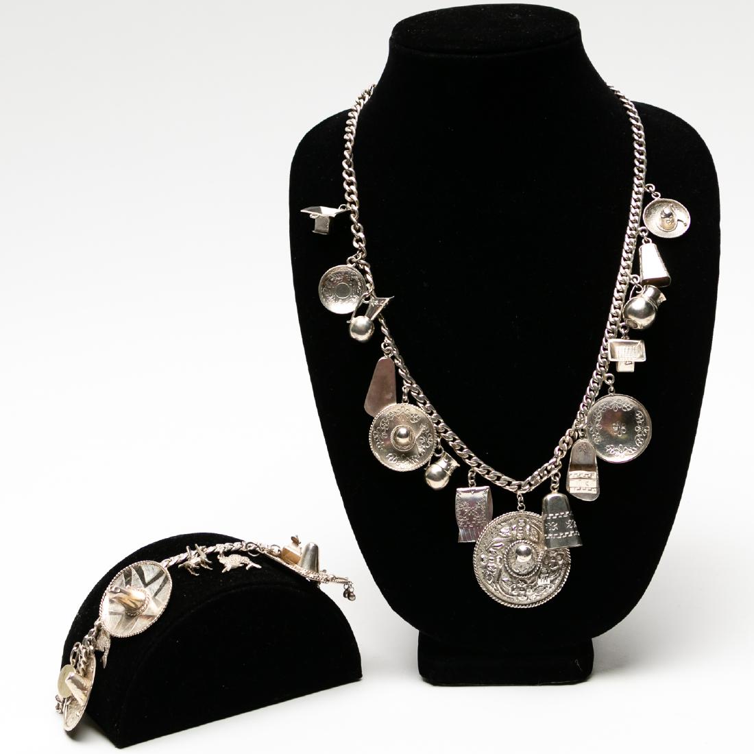 Mexican Silver Sombrero Motif Necklace & Bracelet (1 of 3)