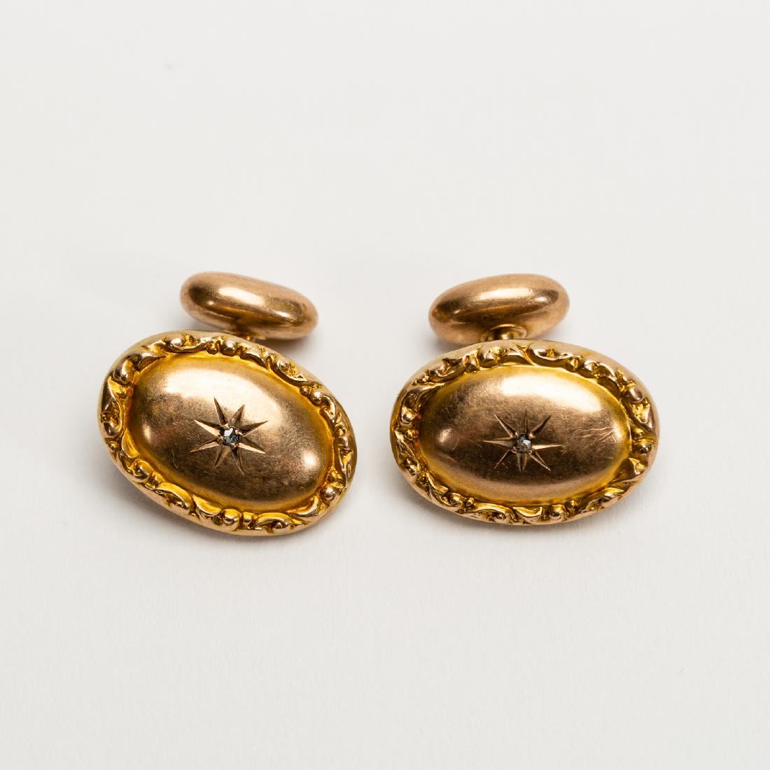 Pair, Victorian Gold & Diamond Cuff Links (1 of 3)